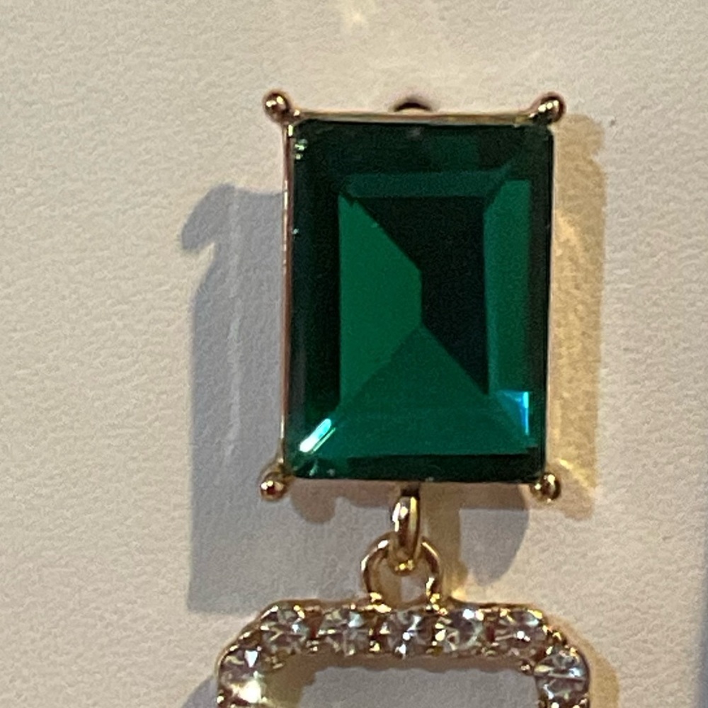 Emerald And Gold Rectangular Earrings - image 3